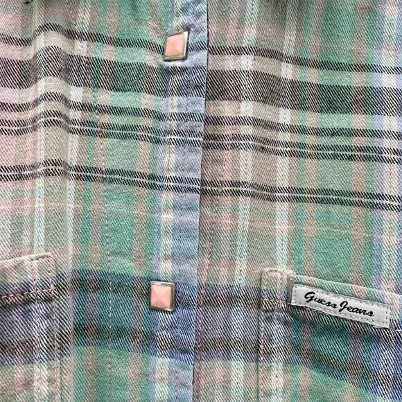 Vintage Guess Plaid Western Shirt Medium Womens Guess Snaps Button Down Shirt M - Picture 5 of 16